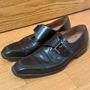 Magnanni Men's Black Leather Dress Shoes | Silver Buckle Accent | EU 42.5 US 9.5